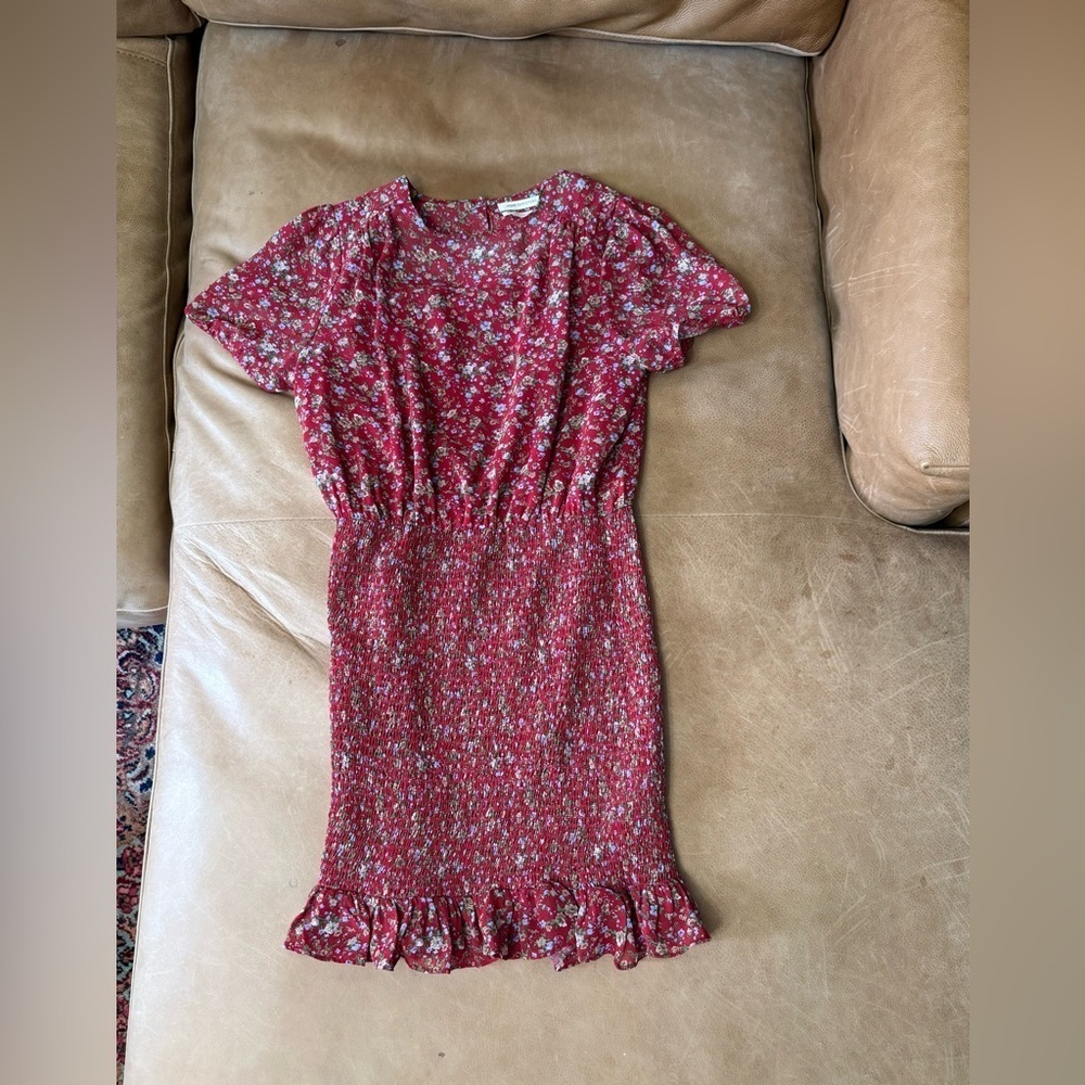 Urban Outfitters Women's Red Ditzy Floral Mini Dress Ruched Ruffle Small